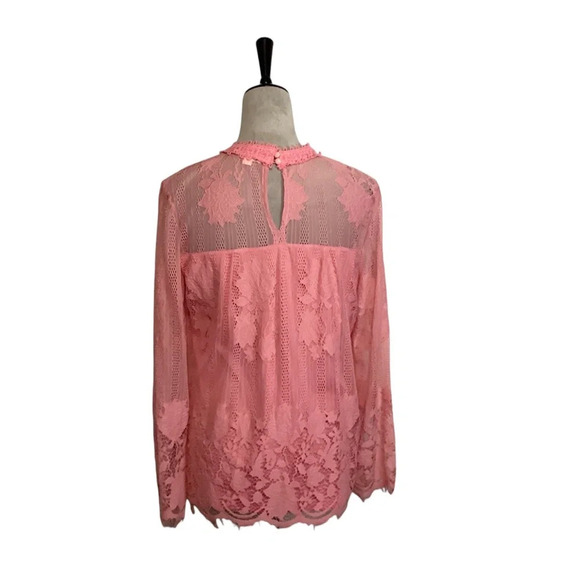 Ultra Pink blouse pink womens SZ L Fairycore boho crocheted lace femini… - Picture 3 of 9